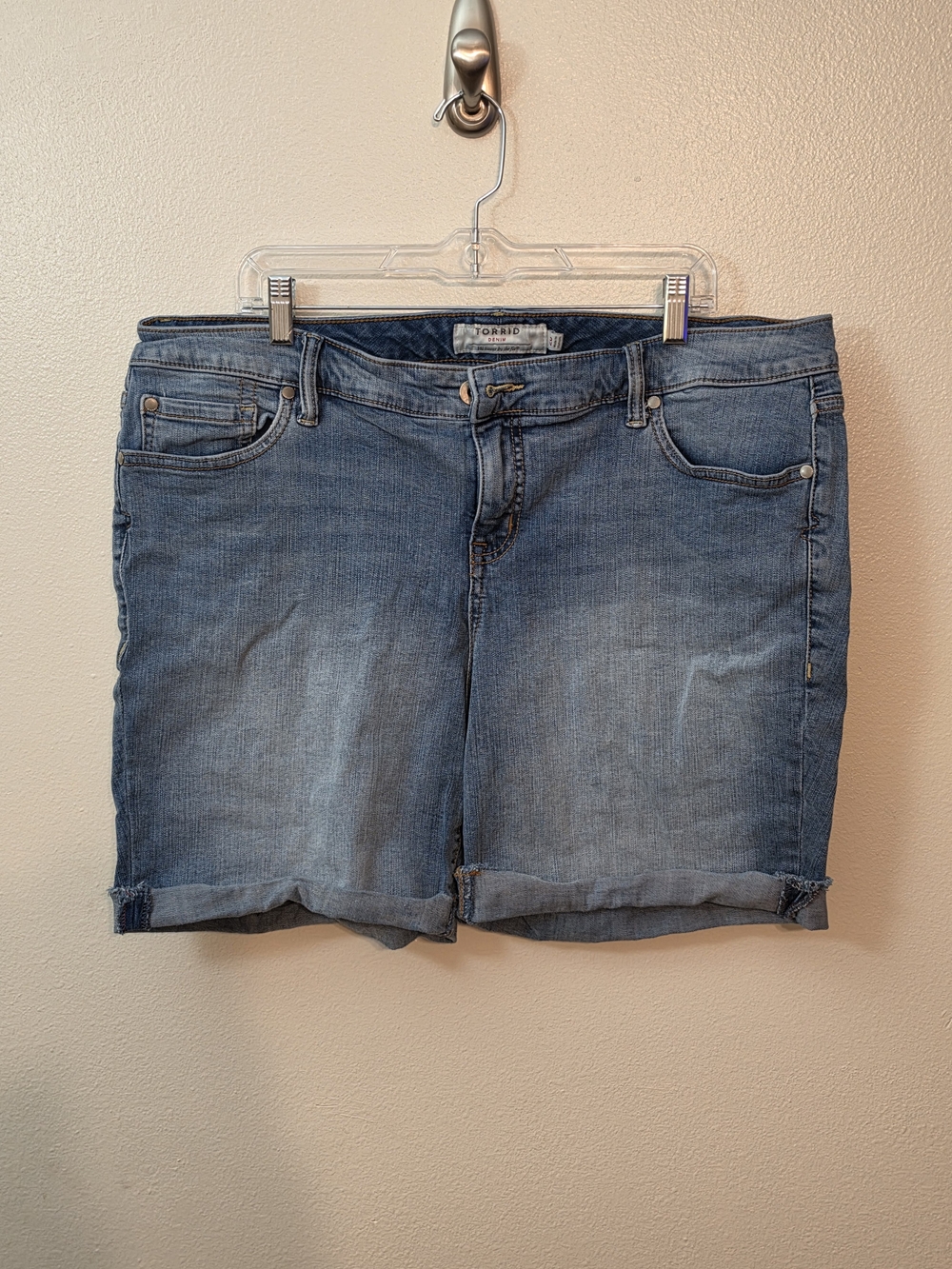 torrid Light Wash Denim Bermuda Shorts with Cuffed Hem